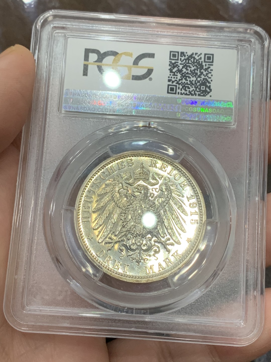 《竞宝斋》第113场-周日，周一 ，2场连拍（全场包邮） PCGS-PR63,德国1915年布伦瑞克-狼堡3马克精制银币，发行量稀少