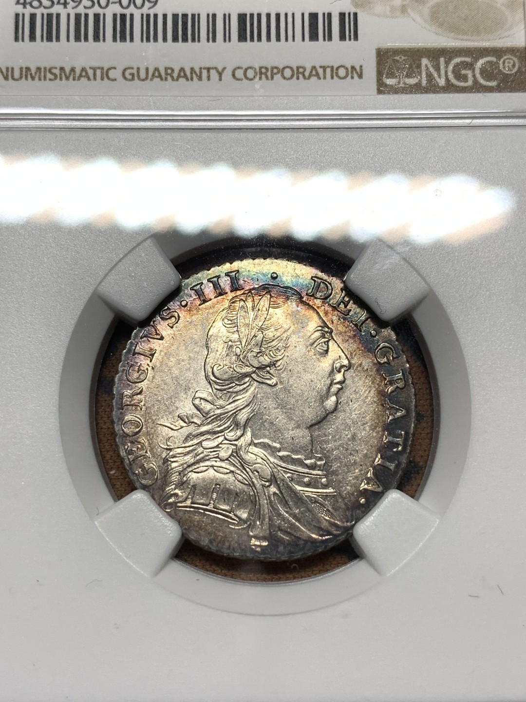 《竞宝斋》第113场-周日，周一 ，2场连拍（全场包邮） NGC AU58 英国乔三 1787 一先令 无心版 稀少品种