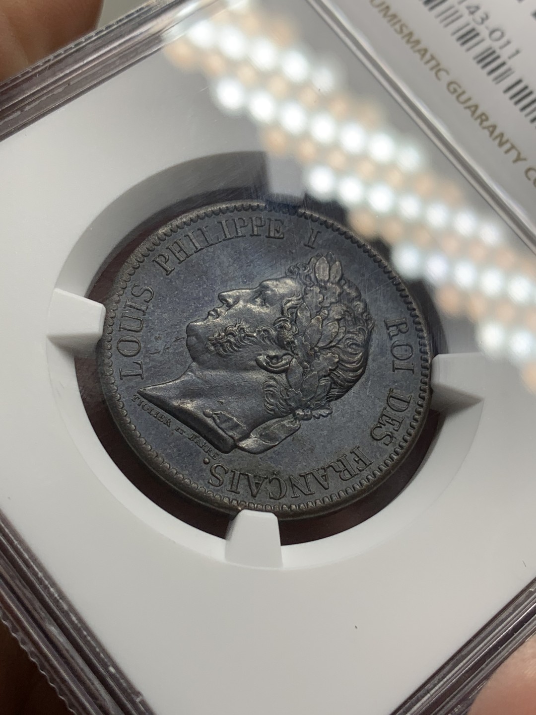 《竞宝斋》第113场-周日，周一 ，2场连拍（全场包邮） NGC MS61BN，法国1839年5生丁铜币，全品无磕碰黑包浆上MS不易