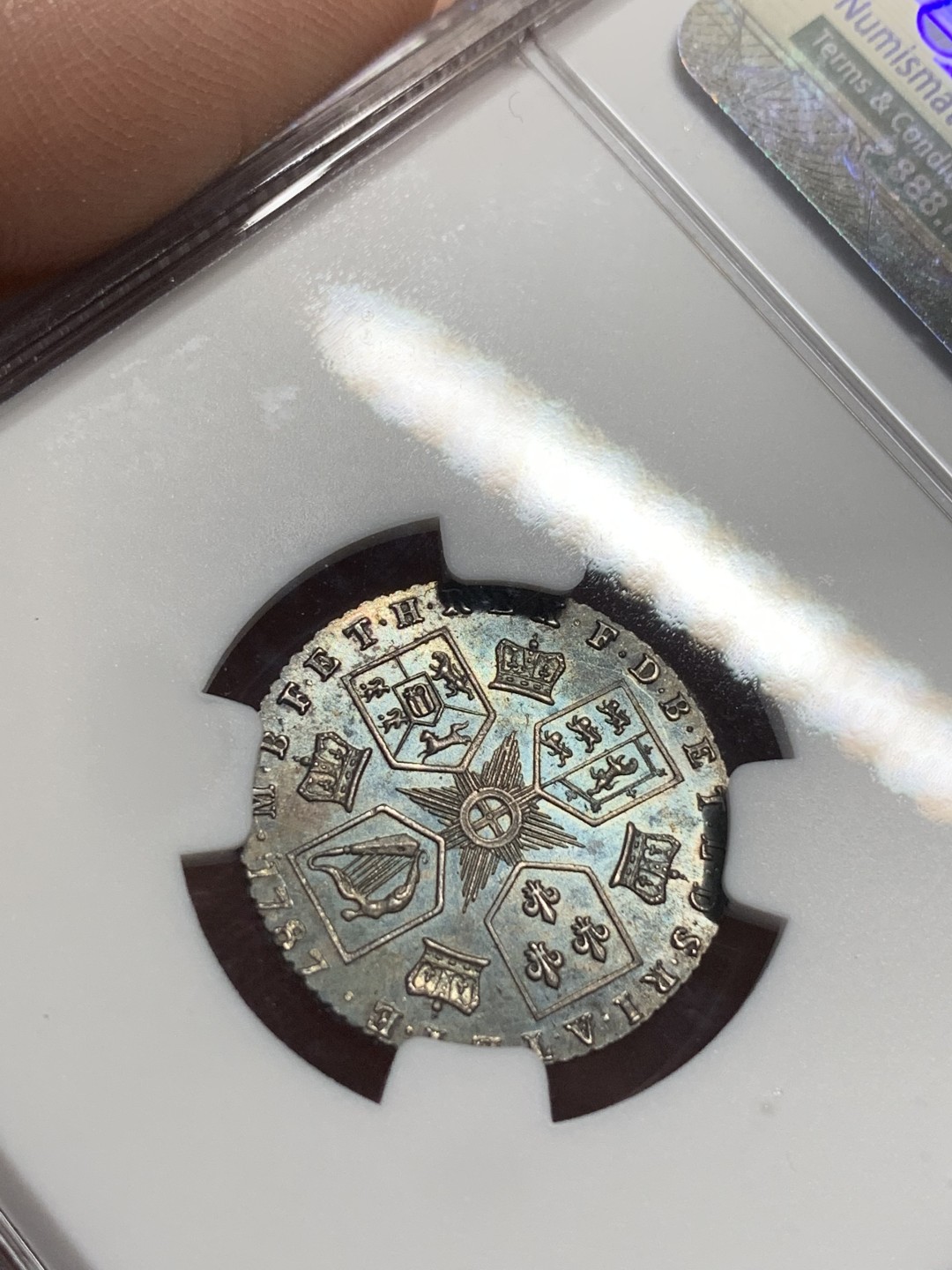 《竞宝斋》第113场-周日，周一 ，2场连拍（全场包邮） NGC MS64 英国乔三 1787 6便士 无心版 高分稀少品种