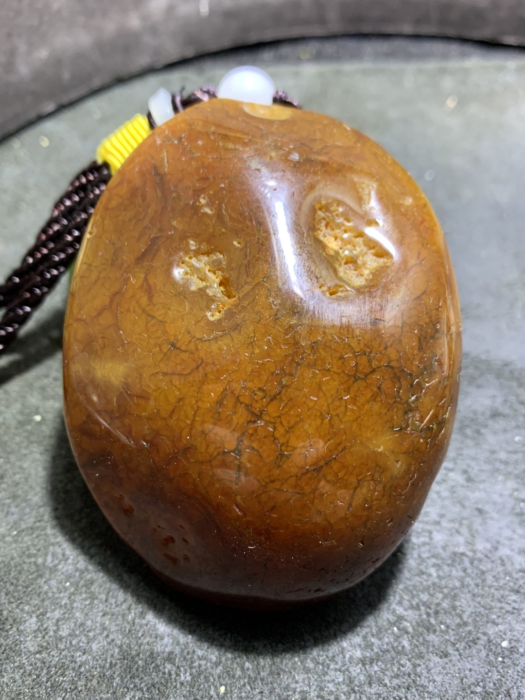 重器天然马达加斯加原皮玛瑙镂空雕刻招财貔貅把件一个，