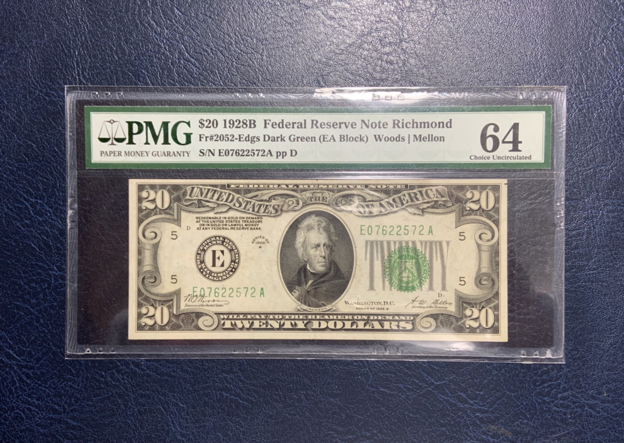 收藏联盟Quantum Auction 第205期拍卖 美国1928年联邦储备券20元 PMG64