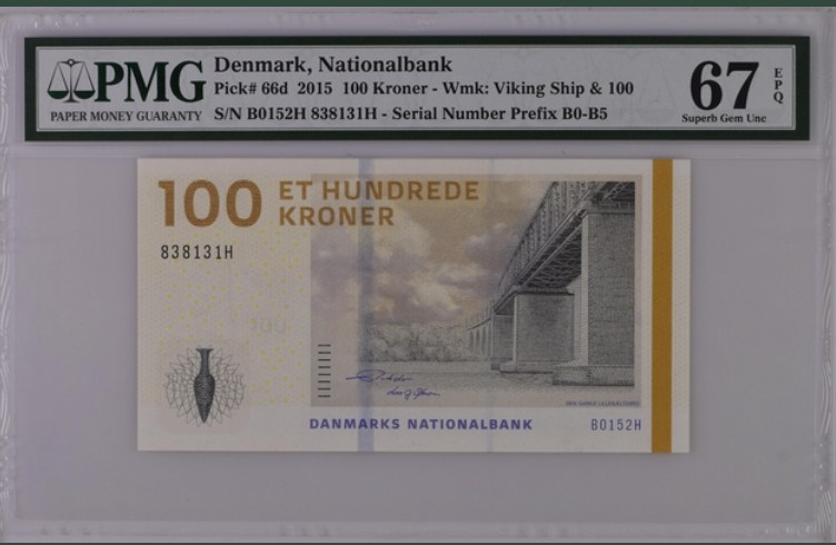 收藏联盟Quantum Auction 第206期拍卖 丹麦2015年100克朗 PMG67