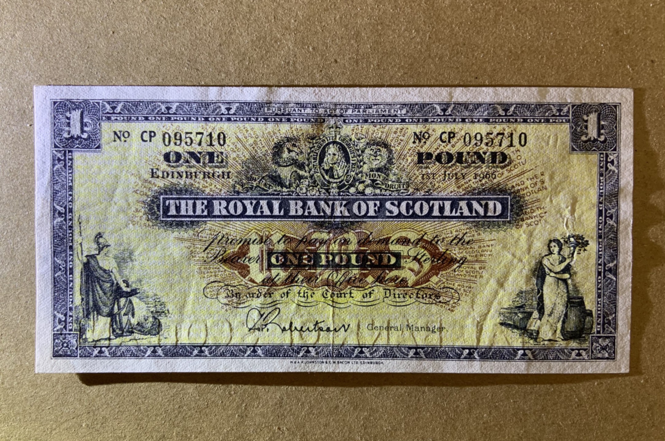 收藏联盟Quantum Auction 第206期拍卖 苏格兰皇家银行1966年1镑 品相AU