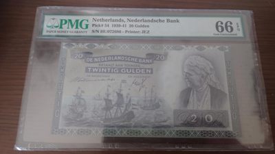 11.11日【囧羊收藏】双11评级币专场（总第48期暨2022年第五期） - 1939-41年荷兰20盾 PMG66E 全程无4