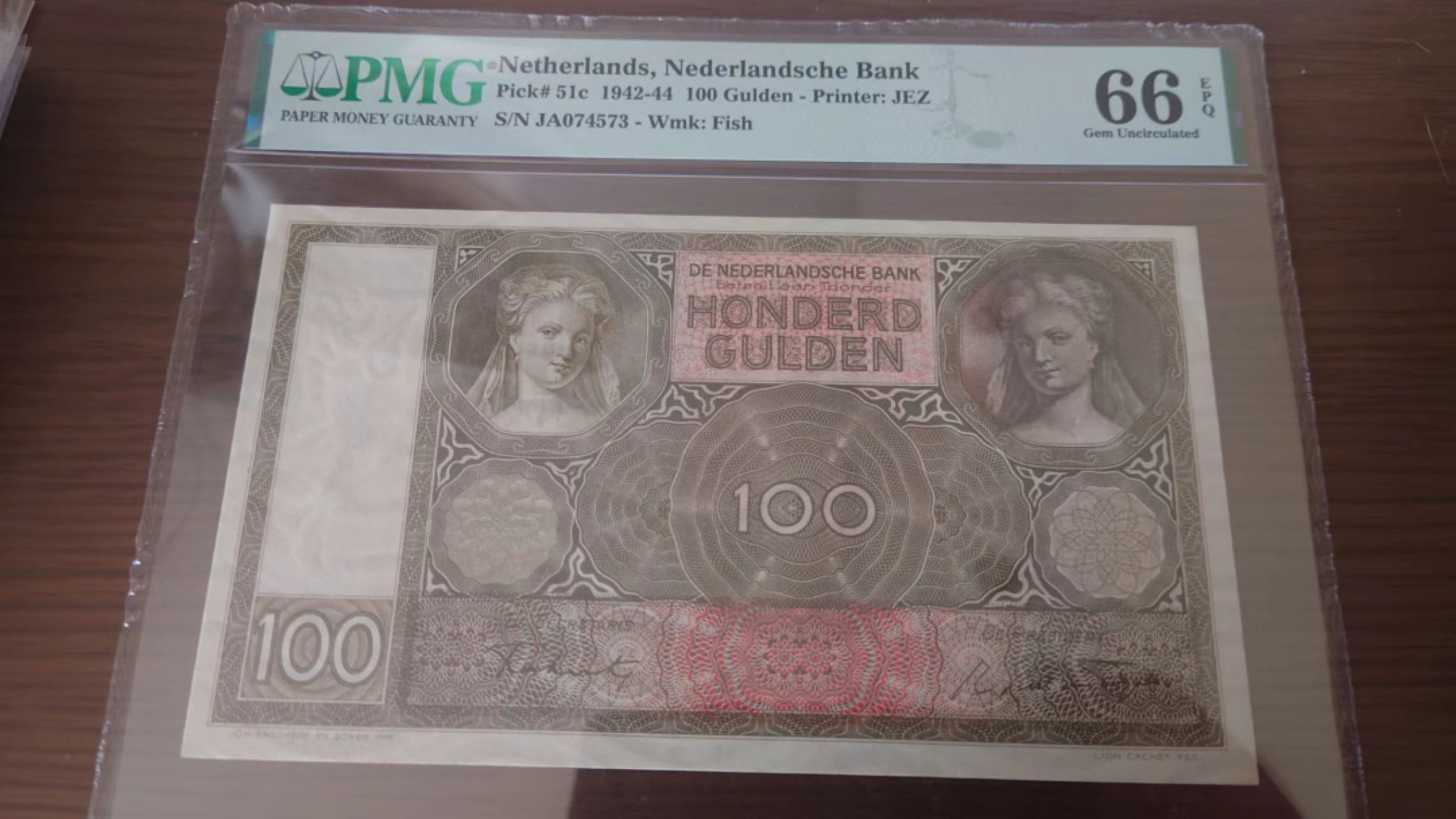 11.11日【囧羊收藏】双11评级币专场（总第48期暨2022年第五期） 1942-44年荷兰100盾 鬼女 PMG66E