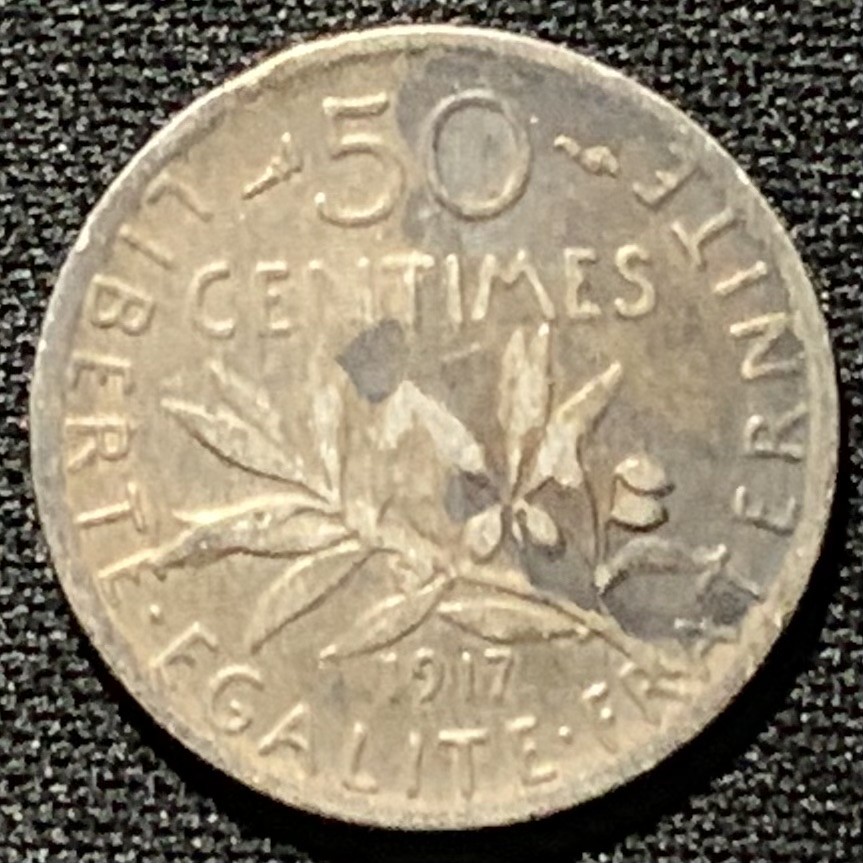 紫瑗钱币——第227期拍卖 法国 1917年 播种女神 50分 2.5克 0.835银