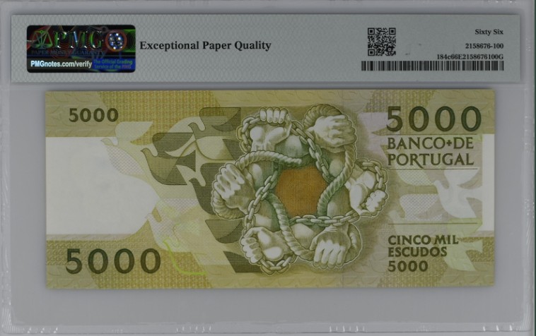 收藏联盟Quantum Auction 第206期拍卖 葡萄牙1989年5000埃斯库多 PMG66