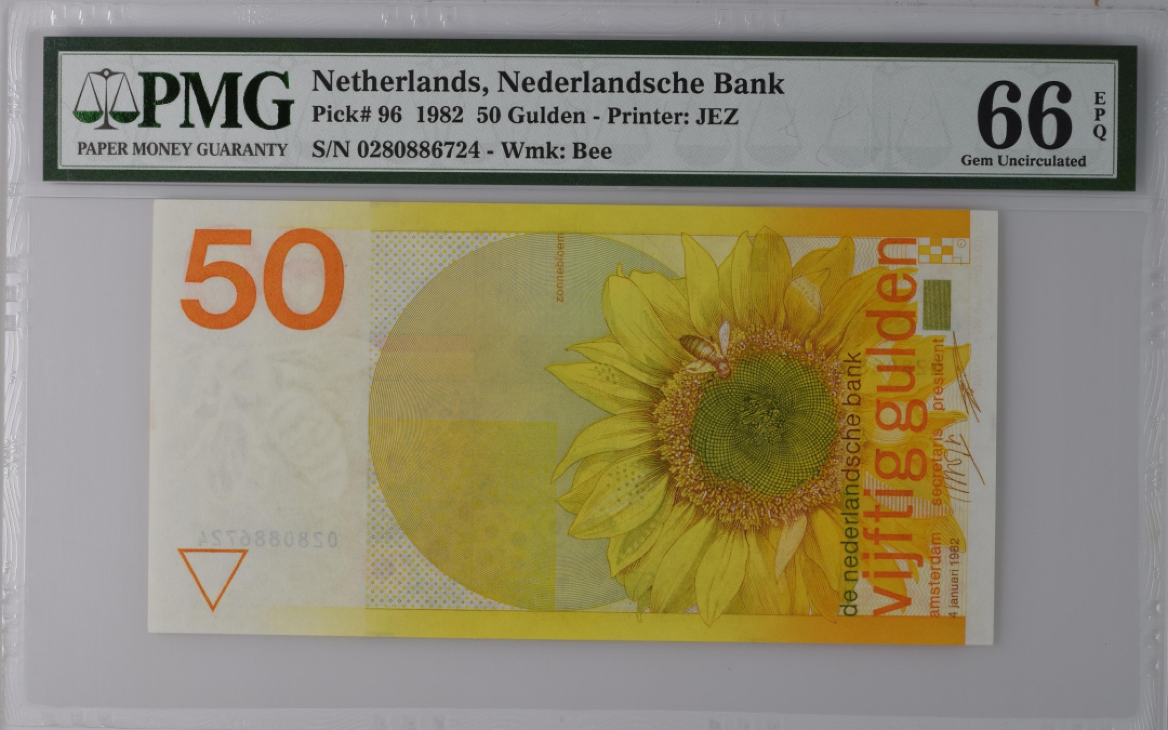 收藏联盟Quantum Auction 第206期拍卖 荷兰1982年50盾 PMG66 “大众情人”向日葵