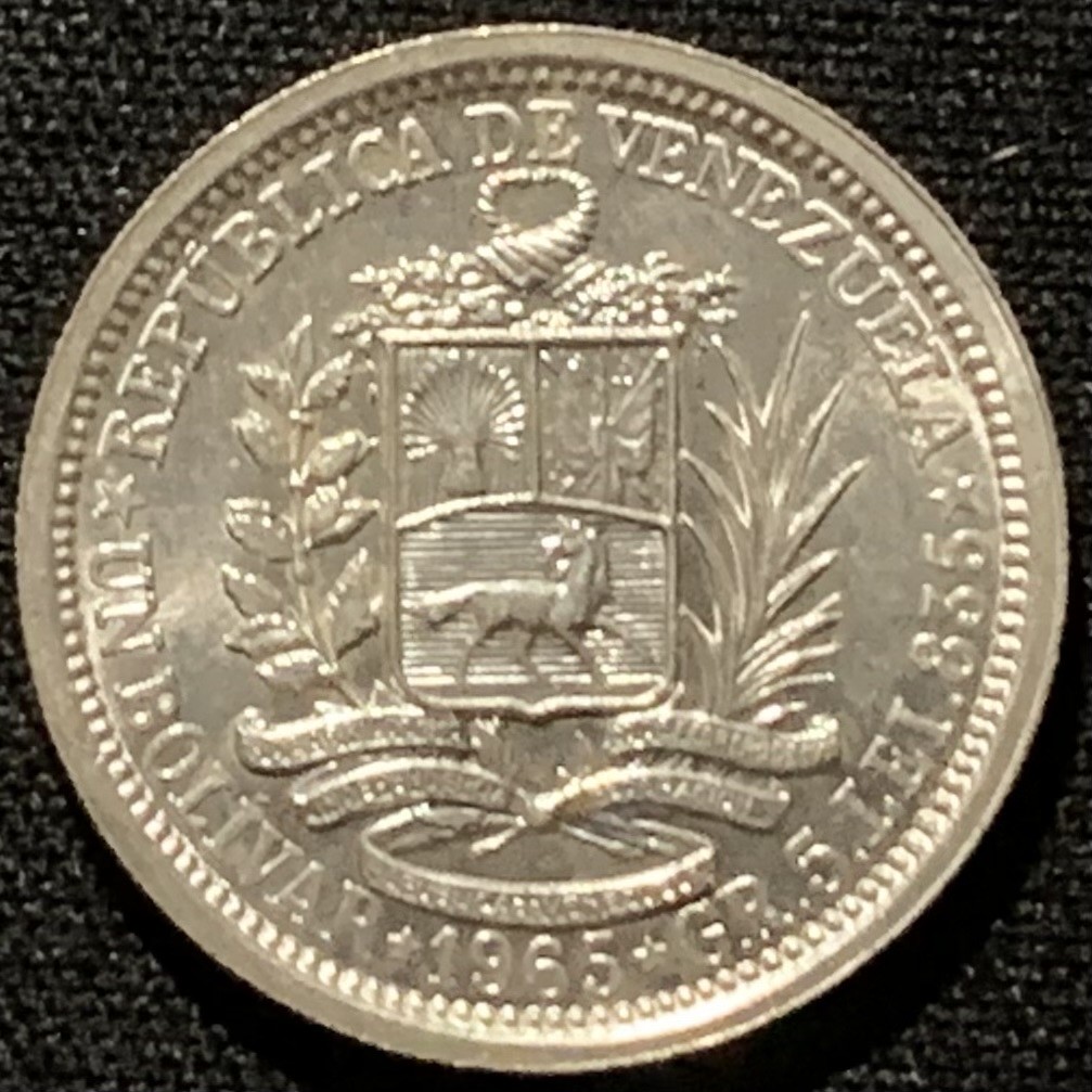 紫瑗钱币——第227期拍卖 委内瑞拉 1965年 1玻利瓦尔 5克 0.835银 UNC