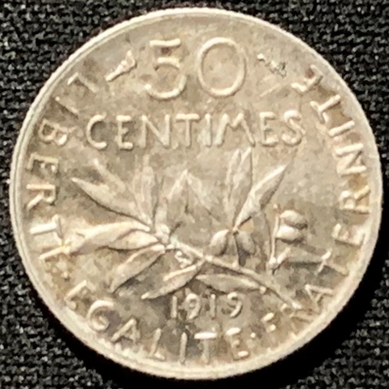 紫瑗钱币——第227期拍卖 法国 1919年 播种女神 50分 2.5克 0.835银