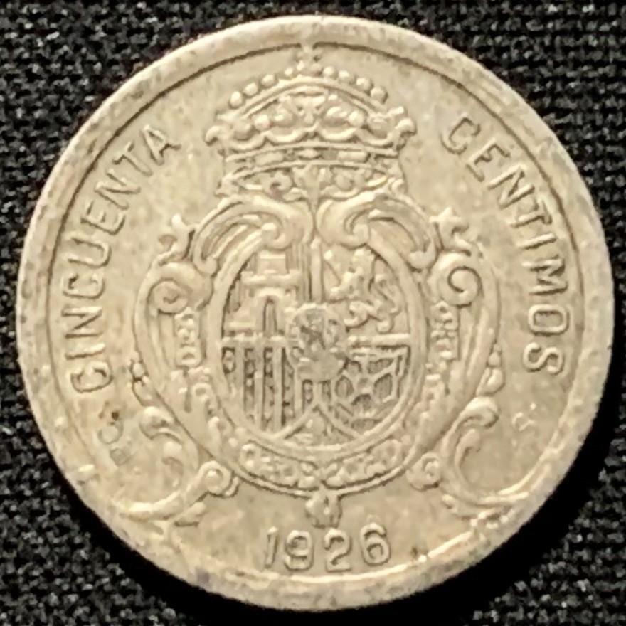 紫瑗钱币——第227期拍卖 西班牙 1926年 阿方索十三世 50分 2.5克 0.835银