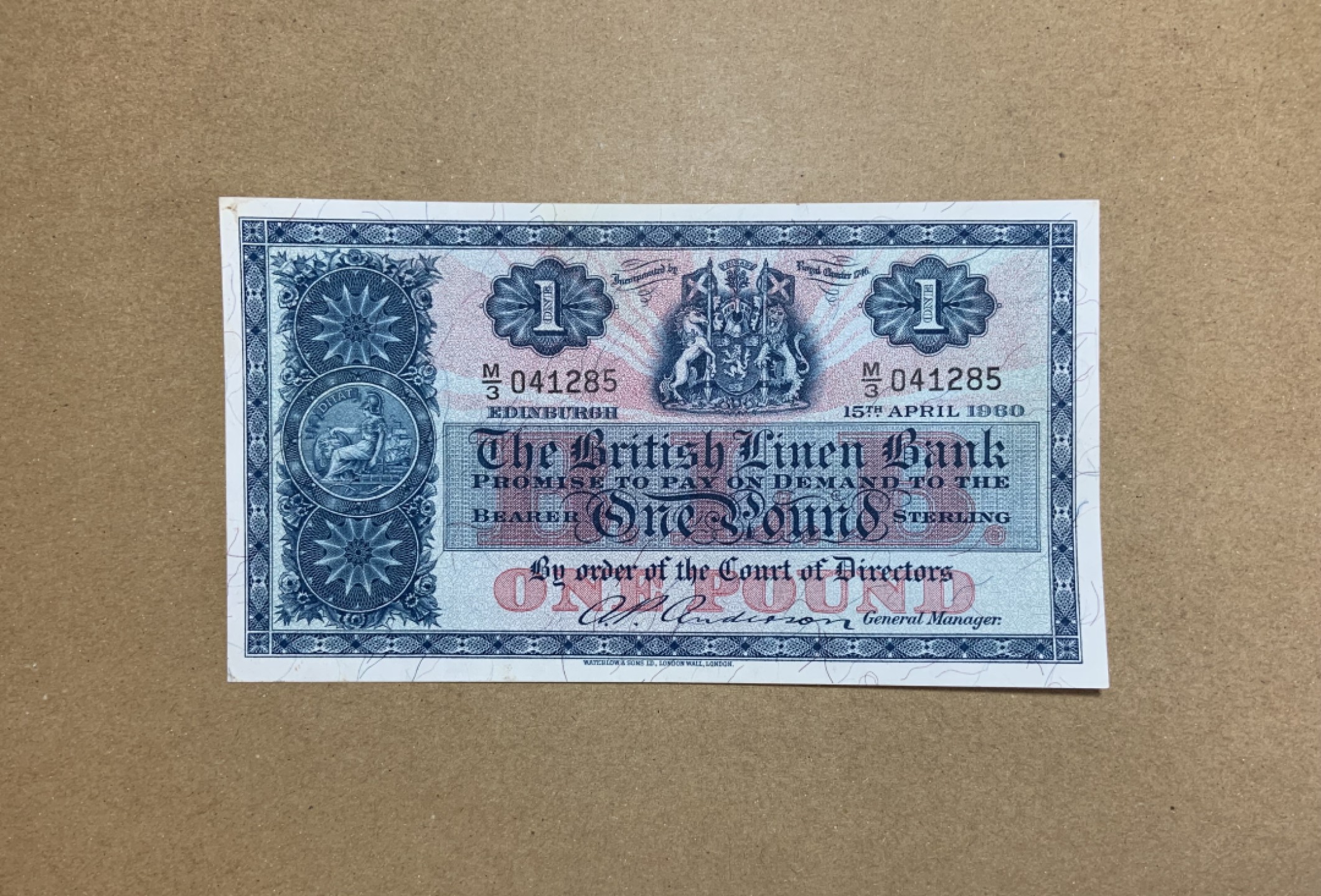 收藏联盟Quantum Auction 第206期拍卖 苏格兰1960年1镑 品相AU- 华德路代印