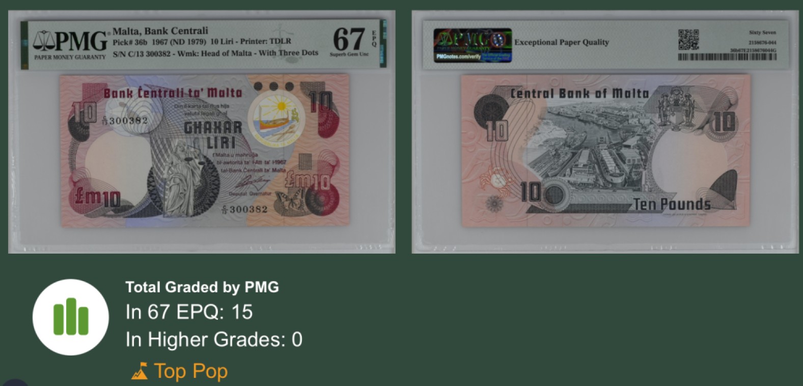 收藏联盟Quantum Auction 第206期拍卖 马耳他1979年10里拉 PMG67 