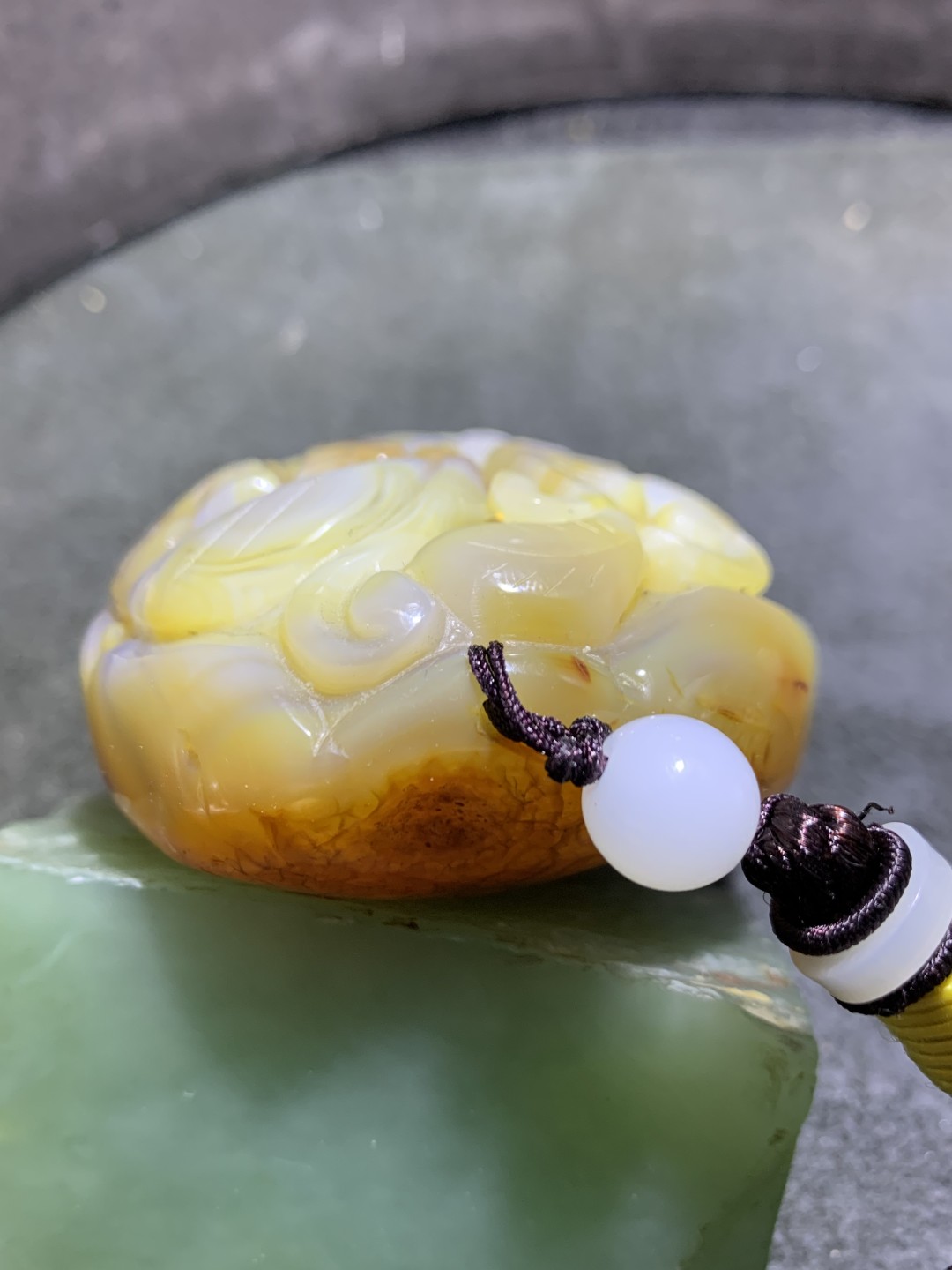 重器天然马达加斯加原皮玛瑙镂空雕刻招财貔貅把件一个，