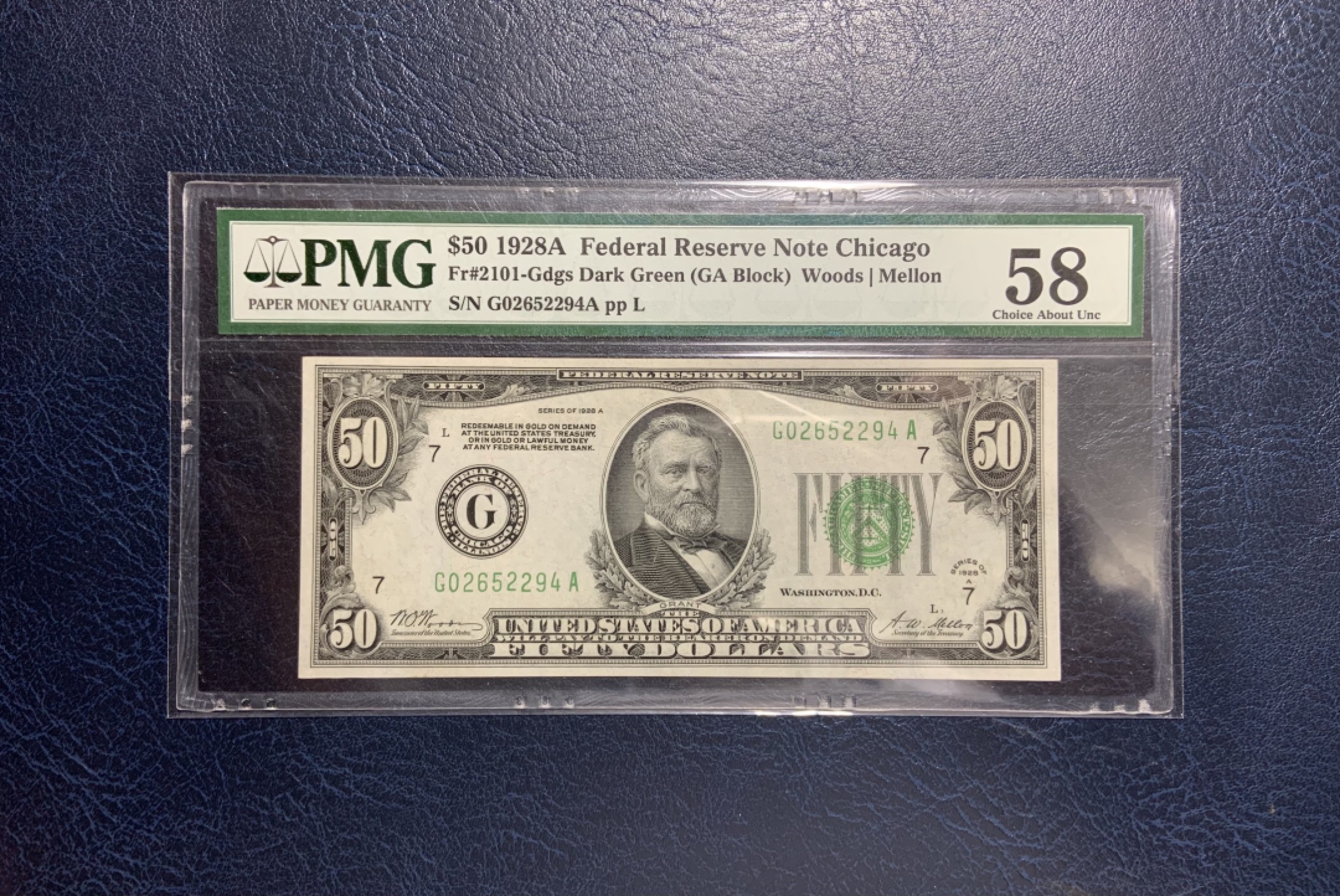 收藏联盟Quantum Auction 第205期拍卖 美国1928年联邦储备券50元 PMG58