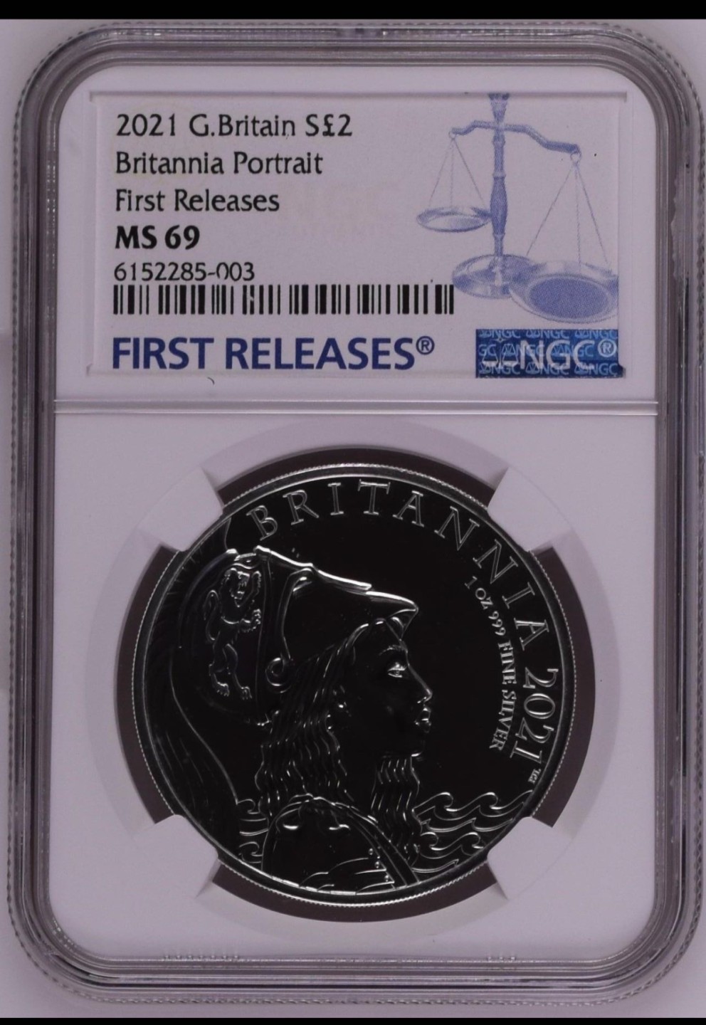 收藏联盟Quantum Auction 第206期拍卖 2021年英国大不列颠女神2镑银币  NGC MS69 首发蓝标 限量发行