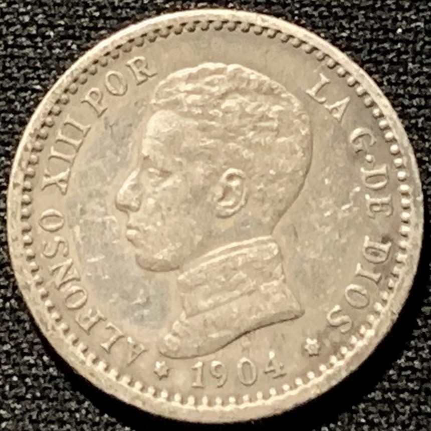 紫瑗钱币——第227期拍卖 西班牙 1904年 阿方索十三世 少年头 50分 2.5克 0.835银