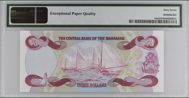 收藏联盟Quantum Auction 第206期拍卖 巴哈马群岛1984年3元 PMG67 首发A冠
