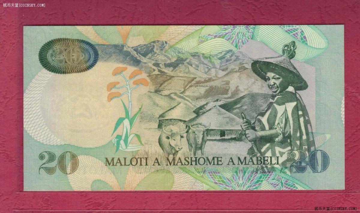 莱索托2001年20马鲁梯 非洲纸币 实物如图 UNC 
