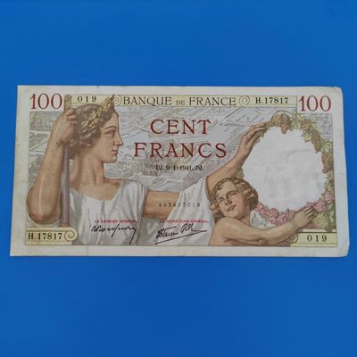 王之爱好～外国纸币 - 1941年，100法郎，法国纸币