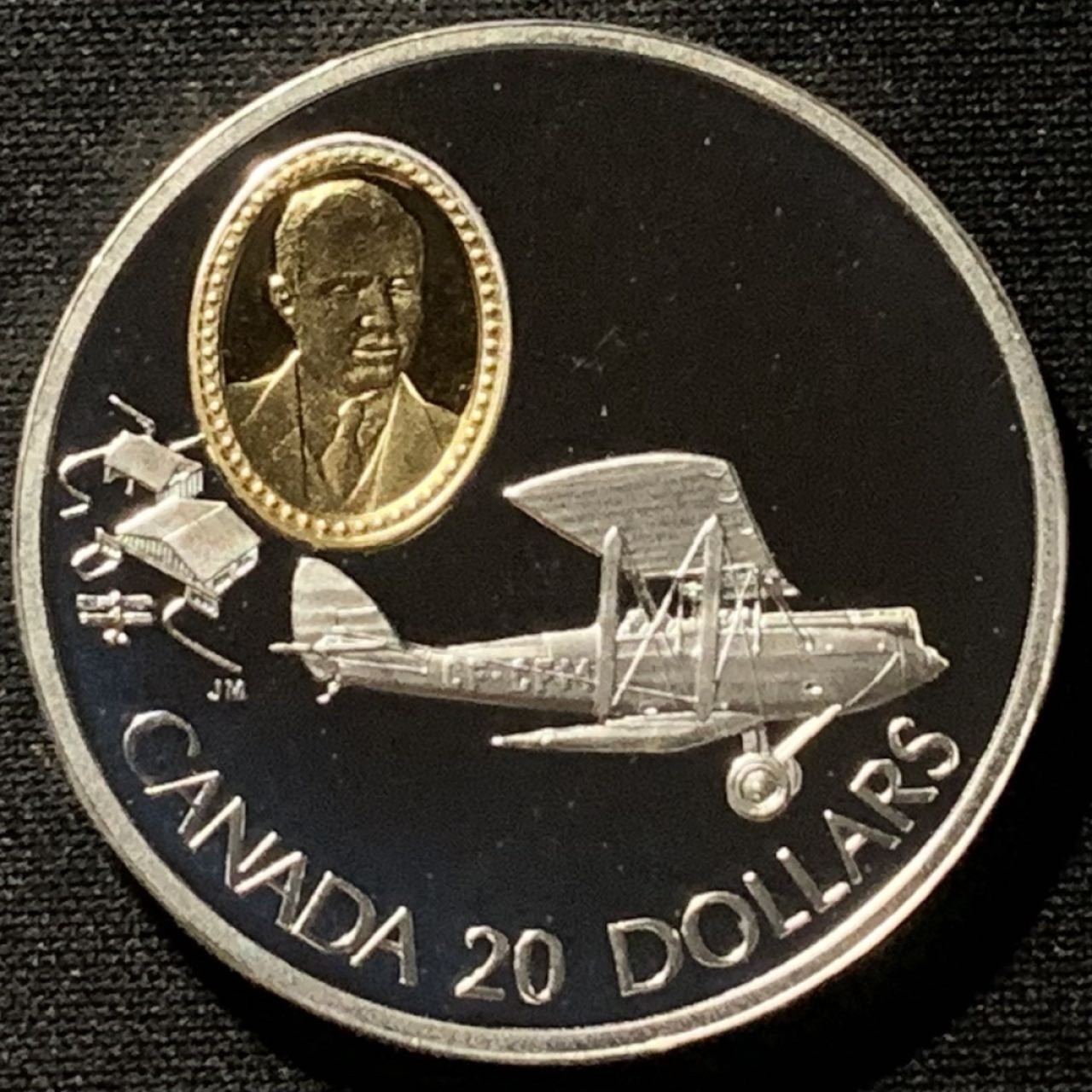紫瑗钱币——第227期拍卖 加拿大 1992年 航空系列 飞行员 默顿·西摩 20元 镶金 31.1克 0.925银 精制 原盒证书