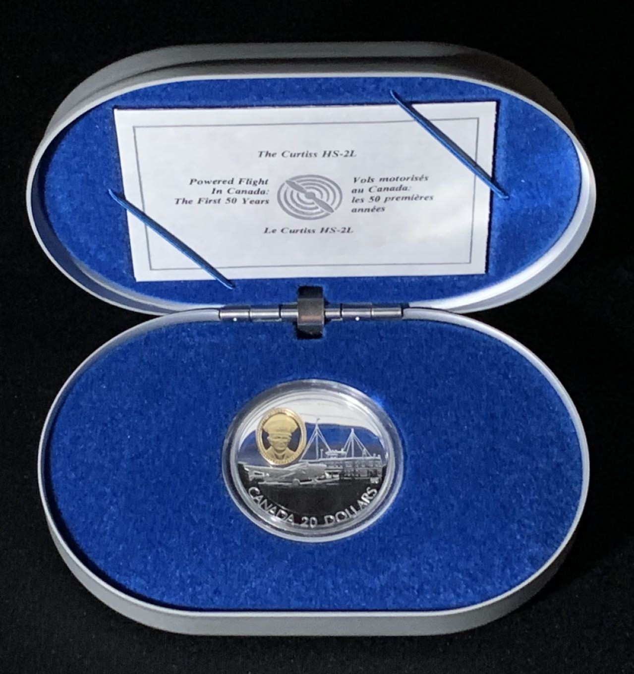 紫瑗钱币——第227期拍卖 加拿大 1993年 航空系列 飞行员 西布隆·刘易斯·利 20元 镶金 31.1克 0.925银 精制 原盒证书