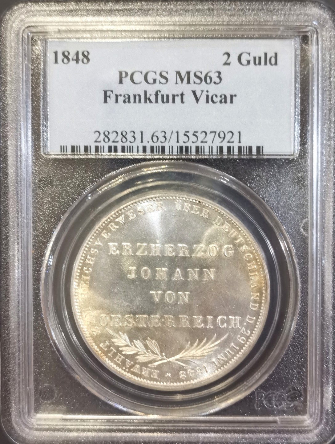 博洋堂双十一“璀璨之夜”精品专场暨第005期（全场包邮） PCGS MS63 德国法兰克福1848年宪法2盾大银币，经典双头鹰