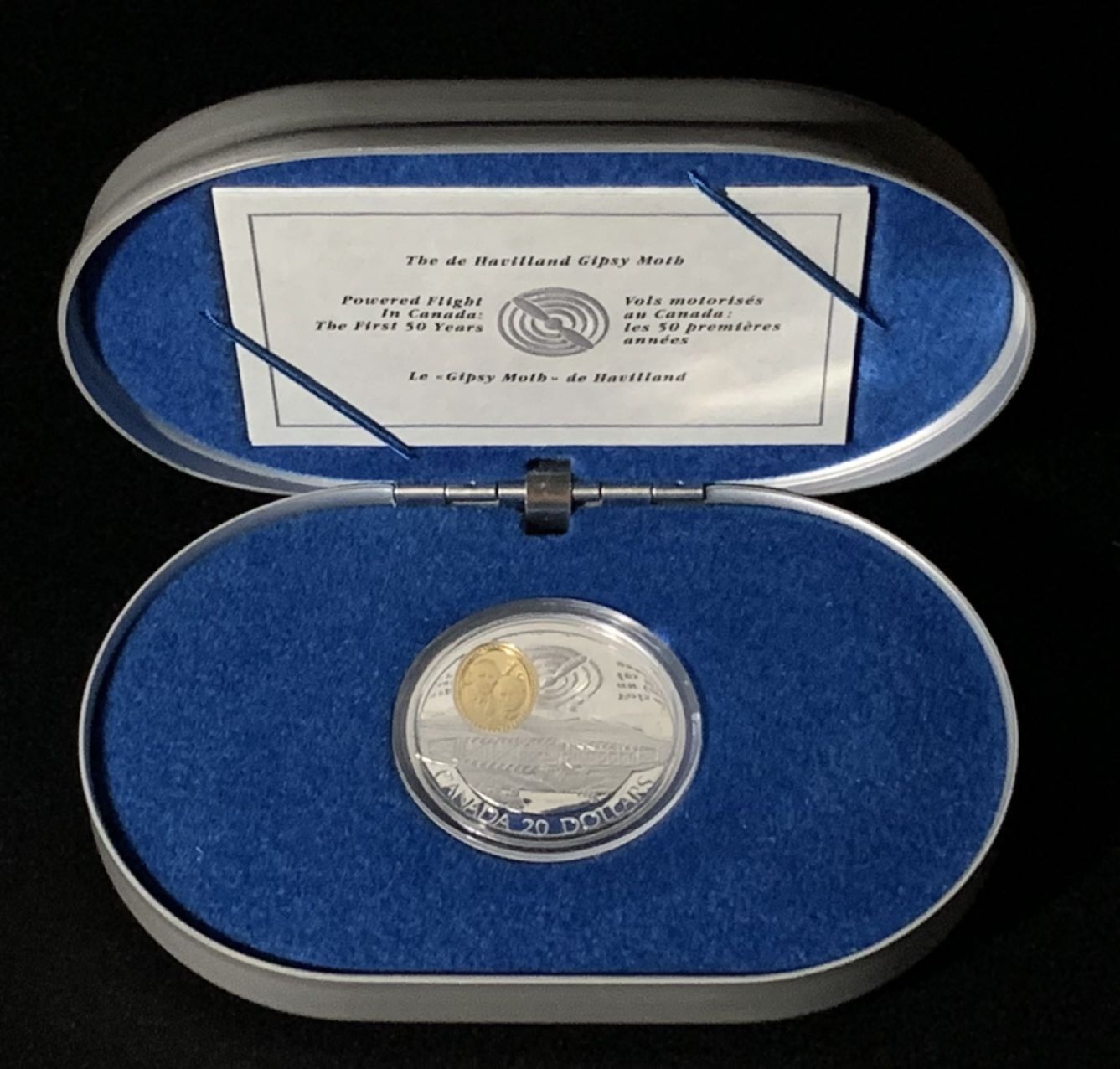 紫瑗钱币——第227期拍卖 加拿大 1991年 航空系列 飞行员 威约翰·麦考迪和凯西·鲍德温客 20元 镶金 31.1克 0.925银 精制 原盒证书