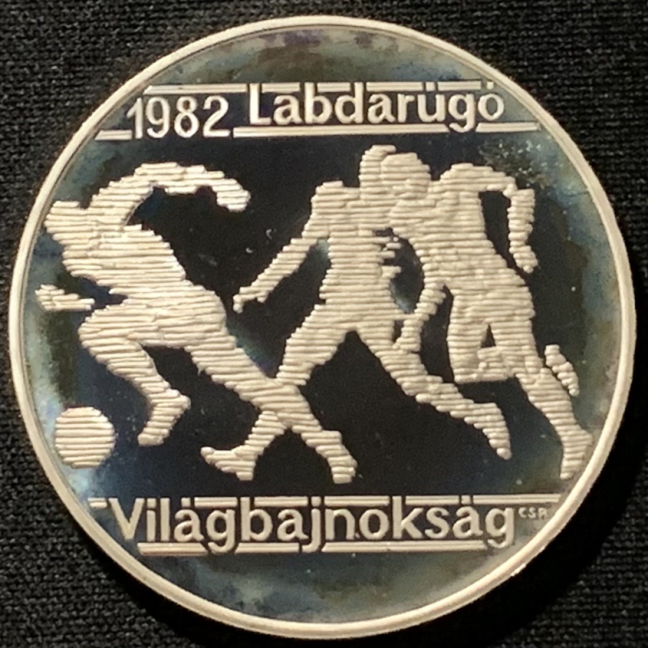紫瑗钱币——第227期拍卖 匈牙利 1981年 西班牙世界杯 足球 500福林 28克 0.64银 精制 德国原装卡