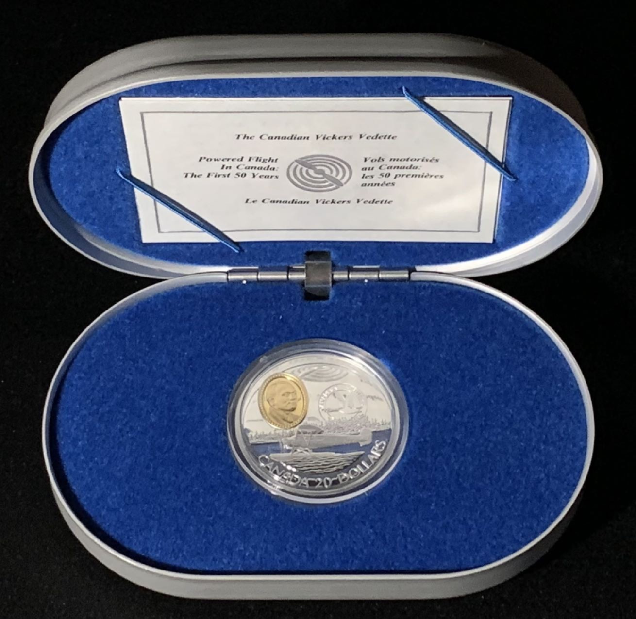 紫瑗钱币——第227期拍卖 加拿大 1993年 航空系列 飞行员 詹姆斯·理查森 20元 镶金 31.1克 0.925银 精制 原盒证书