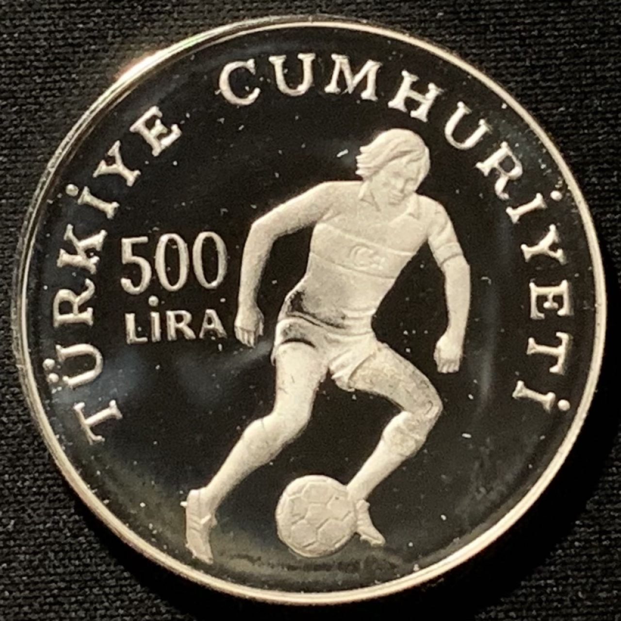 紫瑗钱币——第227期拍卖 土耳其 1982年 西班牙世界杯 足球运动员 500里拉 23.33克 0.925银 精制 德国原装卡