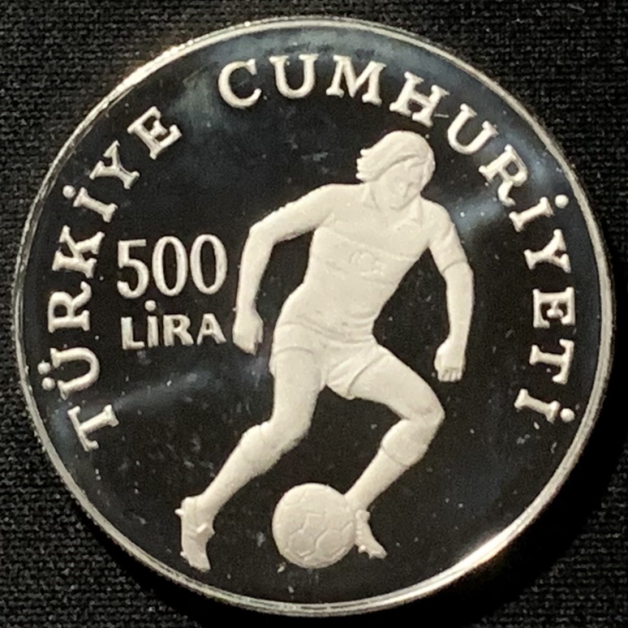 紫瑗钱币——第227期拍卖 土耳其 1982年 西班牙世界杯 足球运动员 500里拉 23.33克 0.925银 精制 德国原装卡