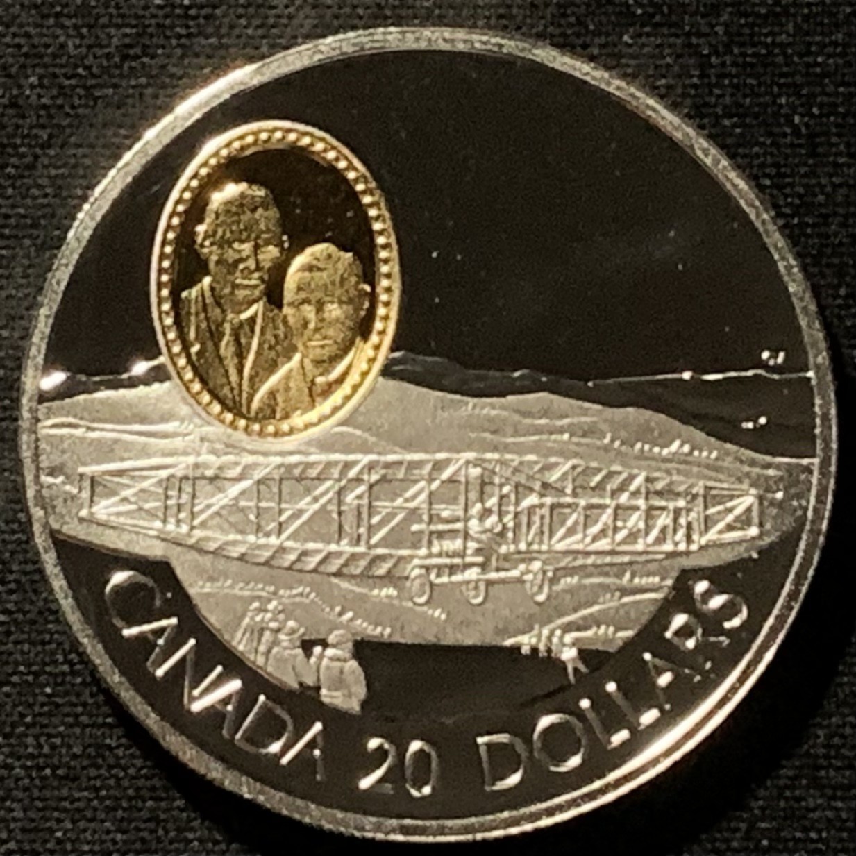 紫瑗钱币——第227期拍卖 加拿大 1991年 航空系列 飞行员 威约翰·麦考迪和凯西·鲍德温客 20元 镶金 31.1克 0.925银 精制 原盒证书