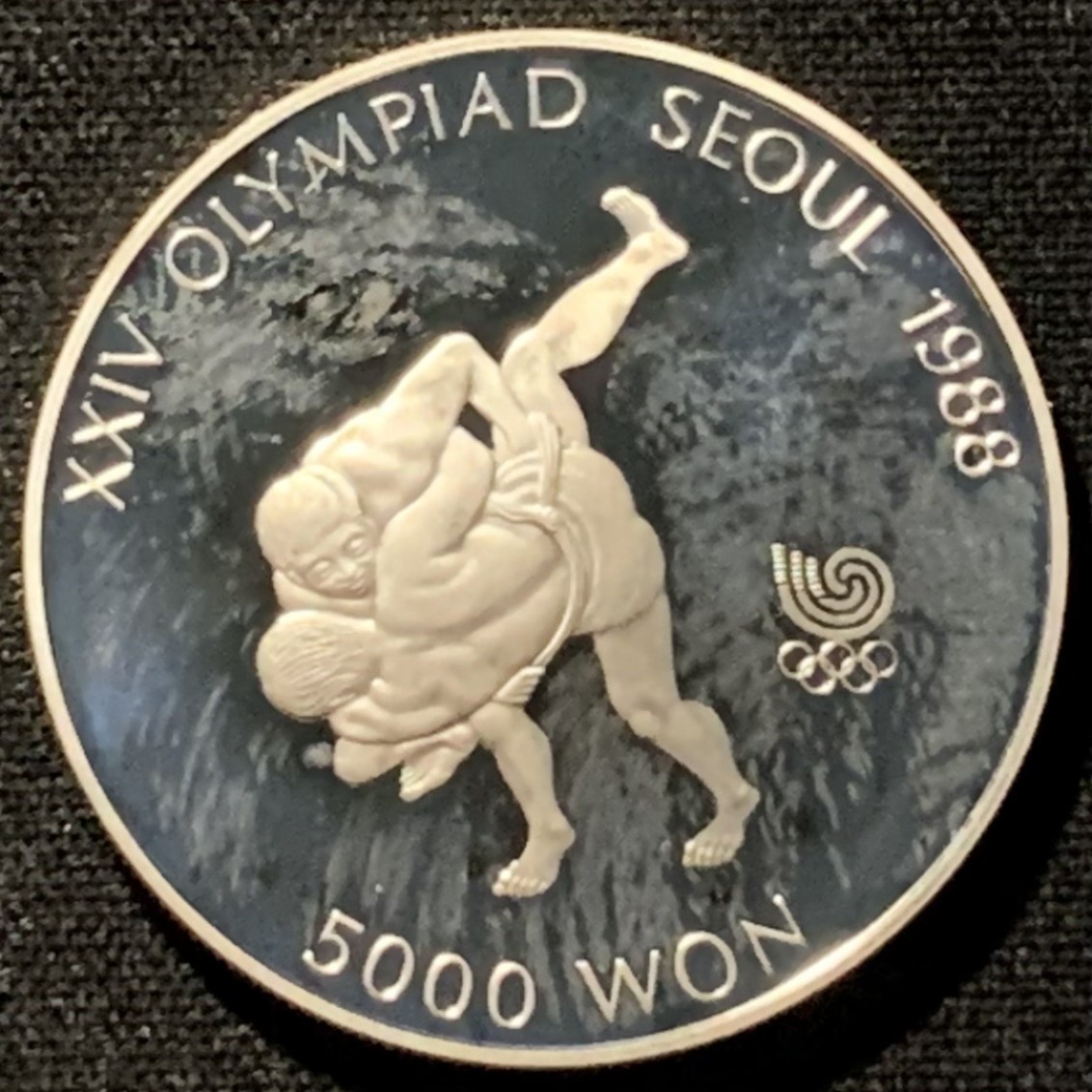 紫瑗钱币——第227期拍卖 韩国 1988年 汉城奥运会 摔跤 5000韩元 16.81克 0.925银 精制