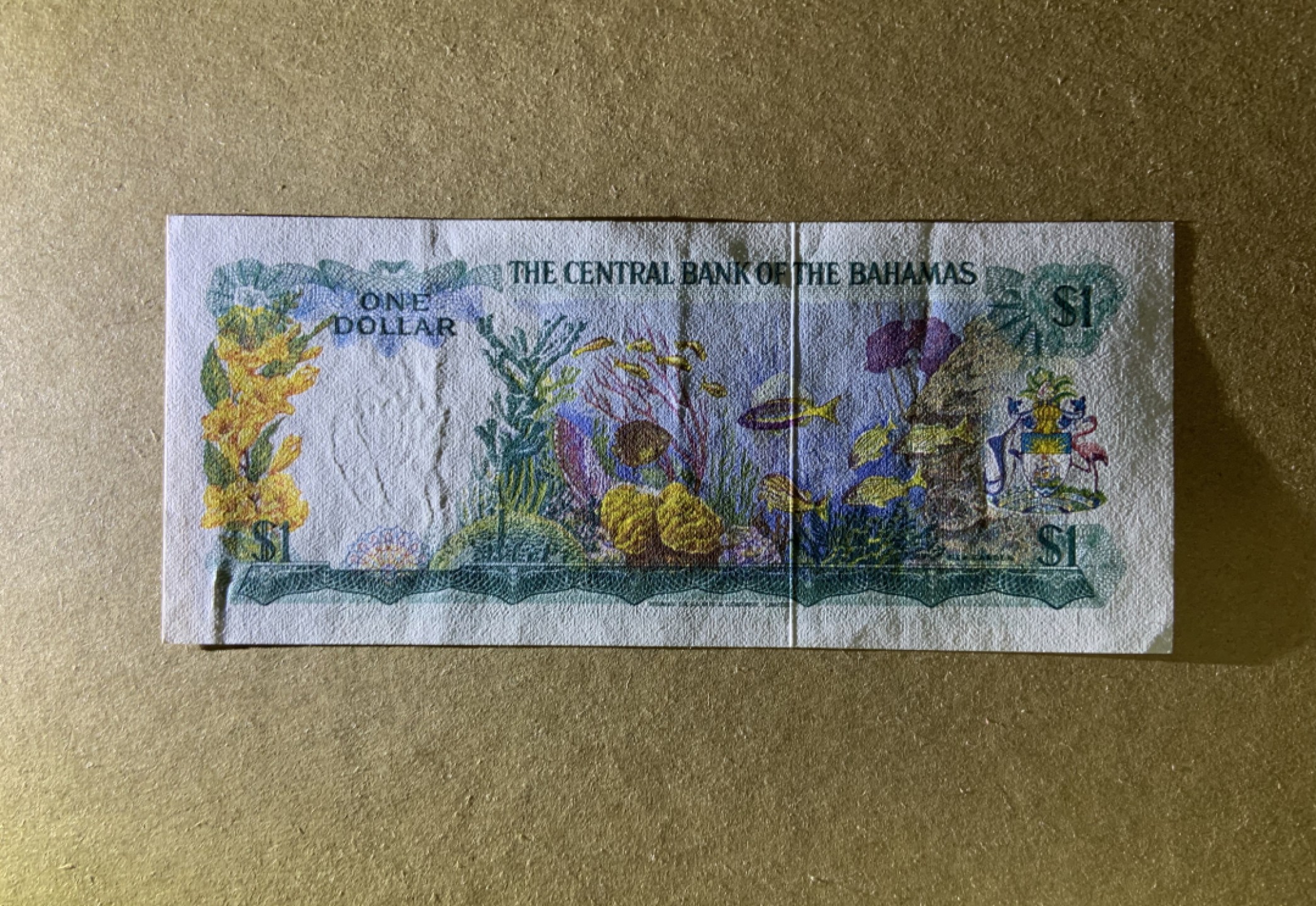 收藏联盟Quantum Auction 第207期拍卖 巴哈马1974年1元 品相AU 德纳罗彩背 热带鱼