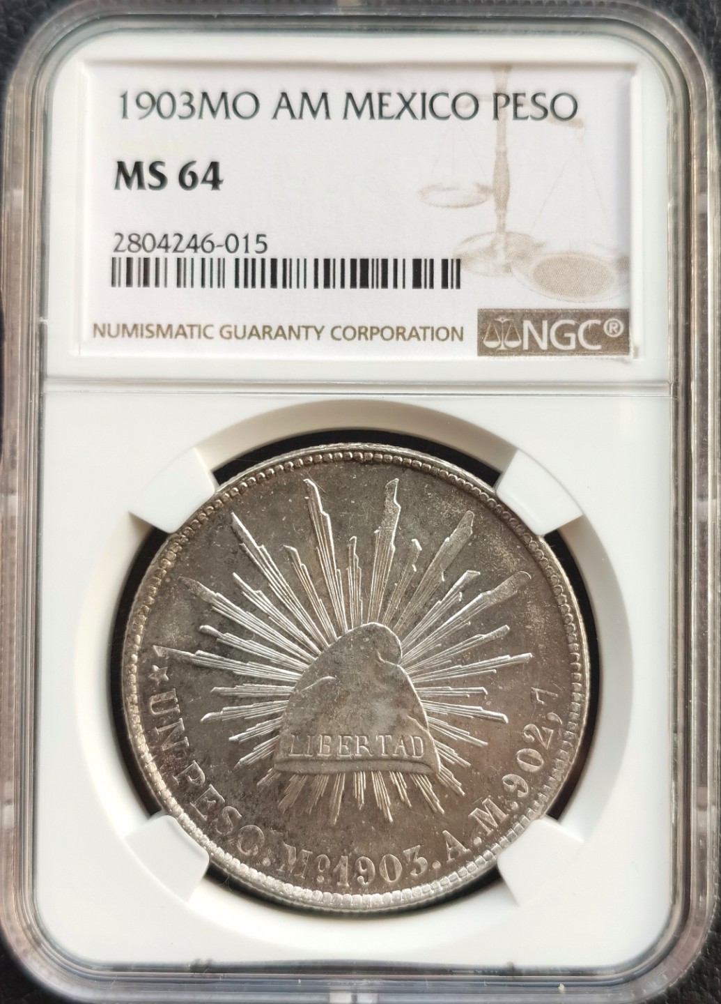 博洋堂双十一“璀璨之夜”精品专场暨第005期（全场包邮） NGC MS64 墨西哥1903年MO AM 1比索 直边鹰洋