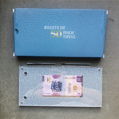 54th ¥¥ 🇲🇽墨西哥2021年50比索塑料钞 千位号（官方纸册和亚克力） IBNS获奖钞 - AA0002362（官方亚克力）