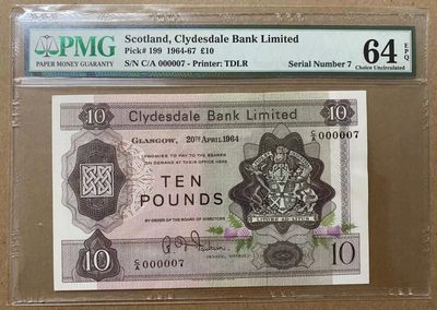 【Blue Auction】✨世界纸币精拍第248期（周六畅拍场） - 【首发7号】苏格兰 1964年10镑 PMG64EPQ 背面格拉斯哥大学极致雕刻