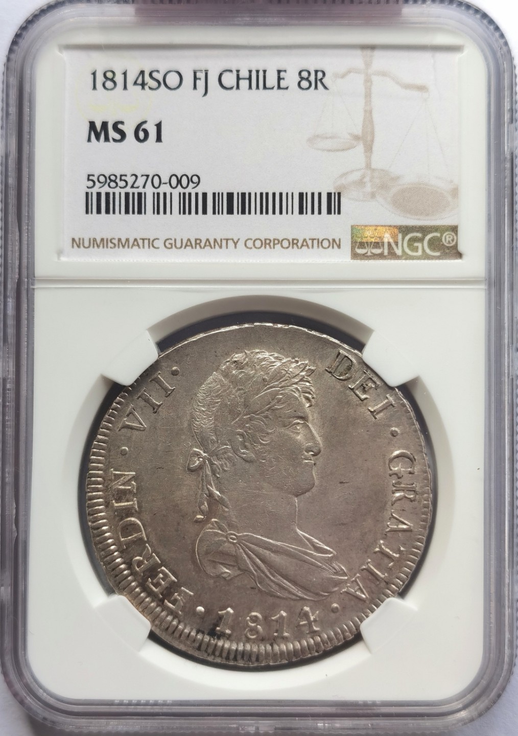 博洋堂双十一“璀璨之夜”精品专场暨第005期（全场包邮） NGC MS61 西属智利1814年费七双柱银币，西属名誉精品