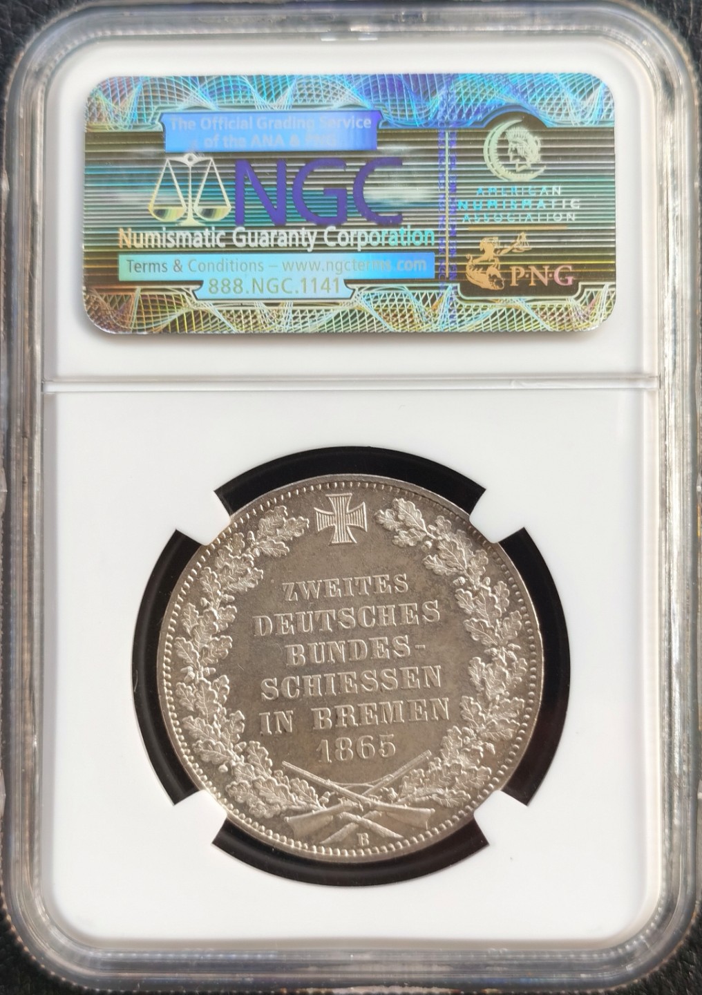 博洋堂双十一“璀璨之夜”精品专场暨第005期（全场包邮） NGC MS66 德国不来梅1865年射击节泰勒银币，NGC第二名