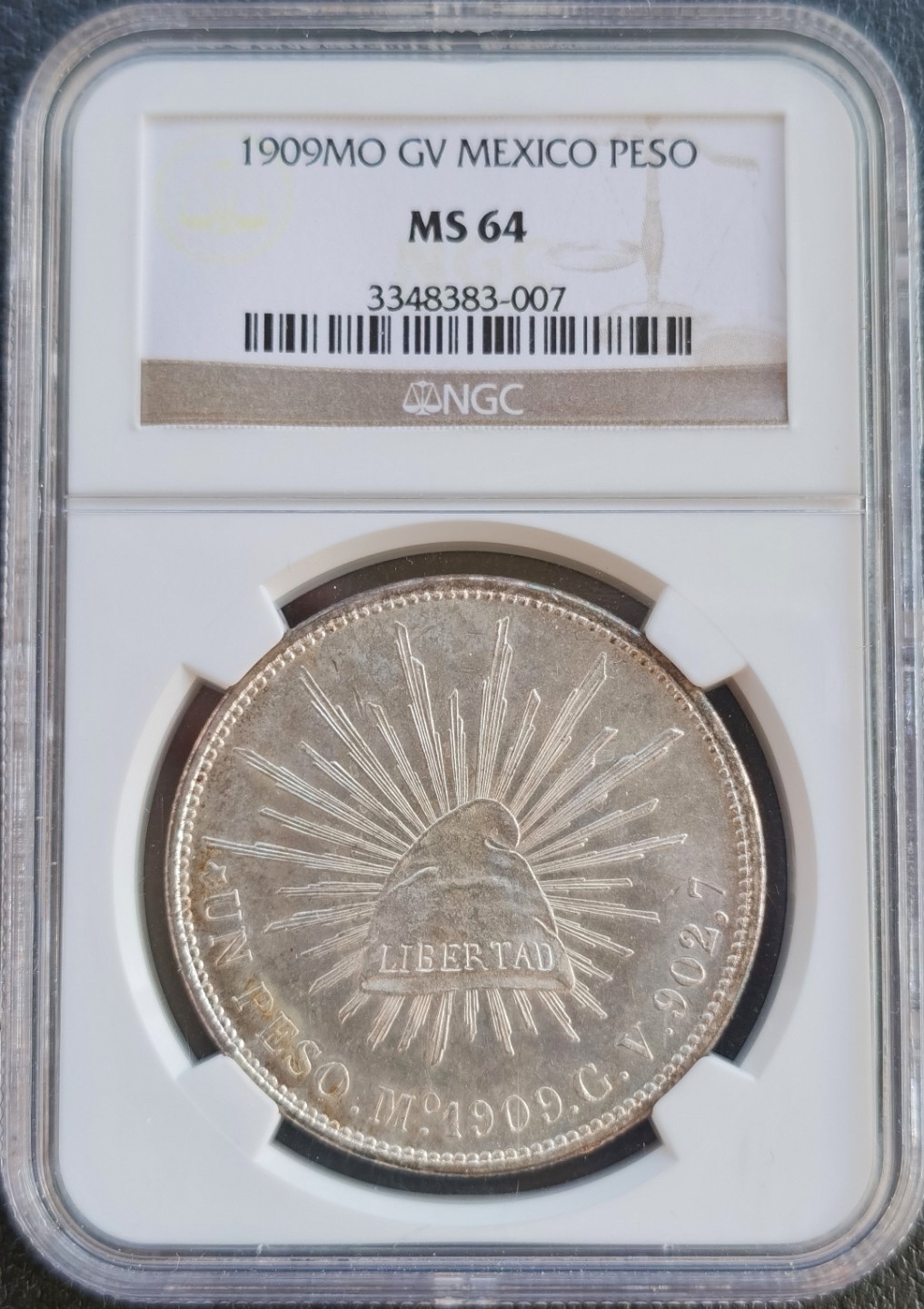 博洋堂双十一“璀璨之夜”精品专场暨第005期（全场包邮） NGC MS64 墨西哥1909年MO GV 1比索 直边鹰洋