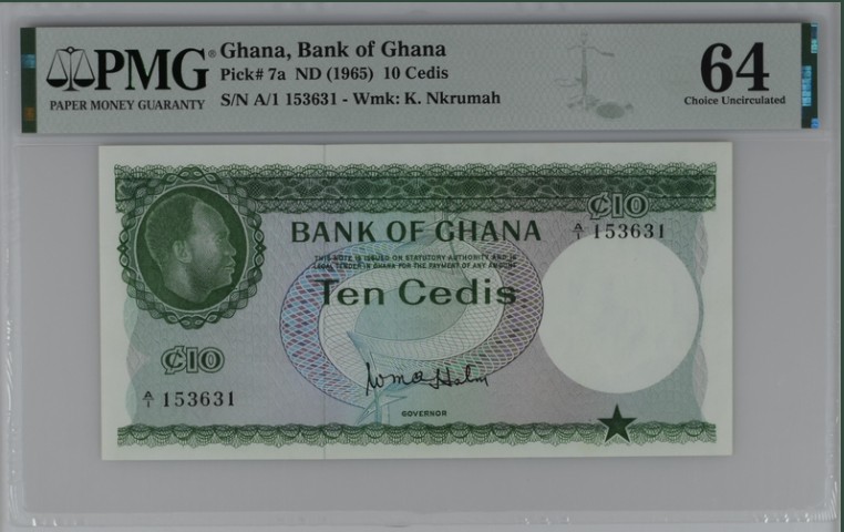 收藏联盟Quantum Auction 第207期拍卖 加纳1965年10塞地 PMG64e 首发冠