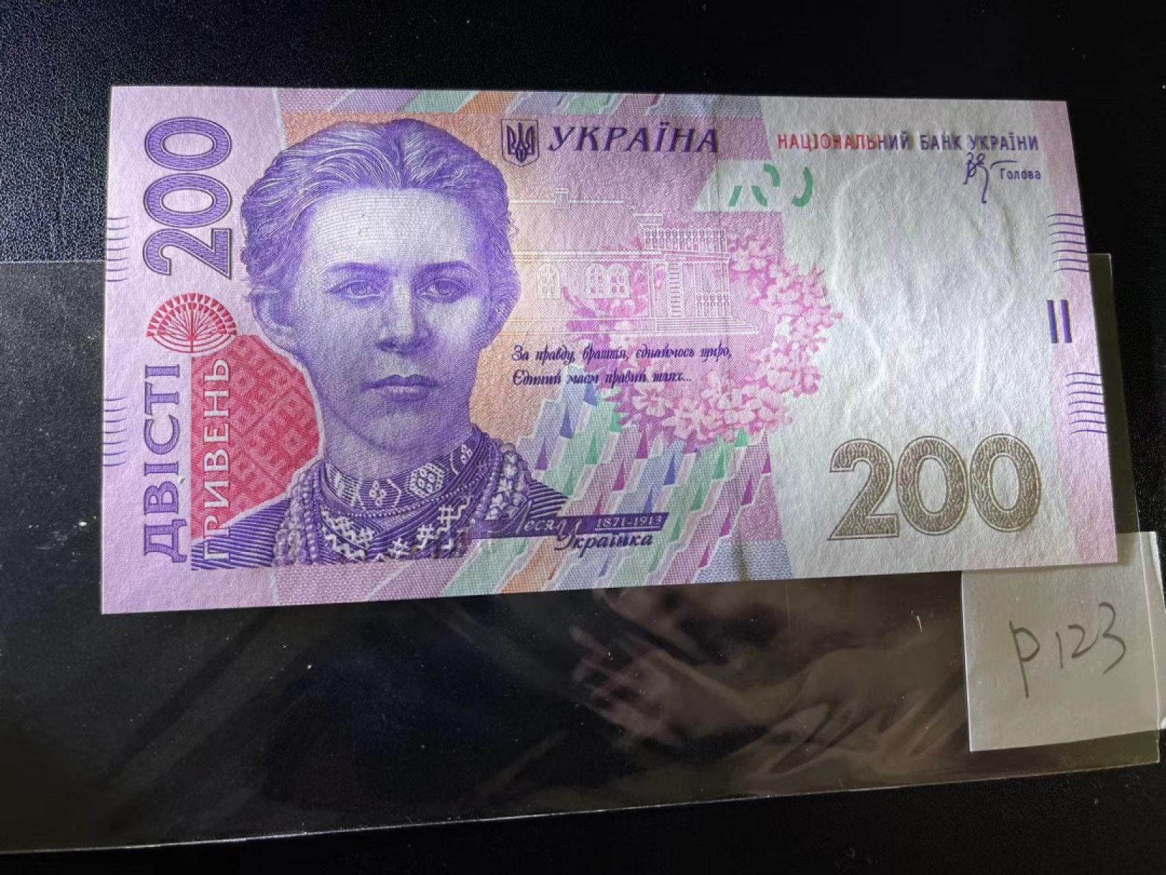《外钞收藏家》第二百一十六期 乌克兰第五套纸币，大额1枚，2007年200格里夫纳，首发年份	P123  全新UNC