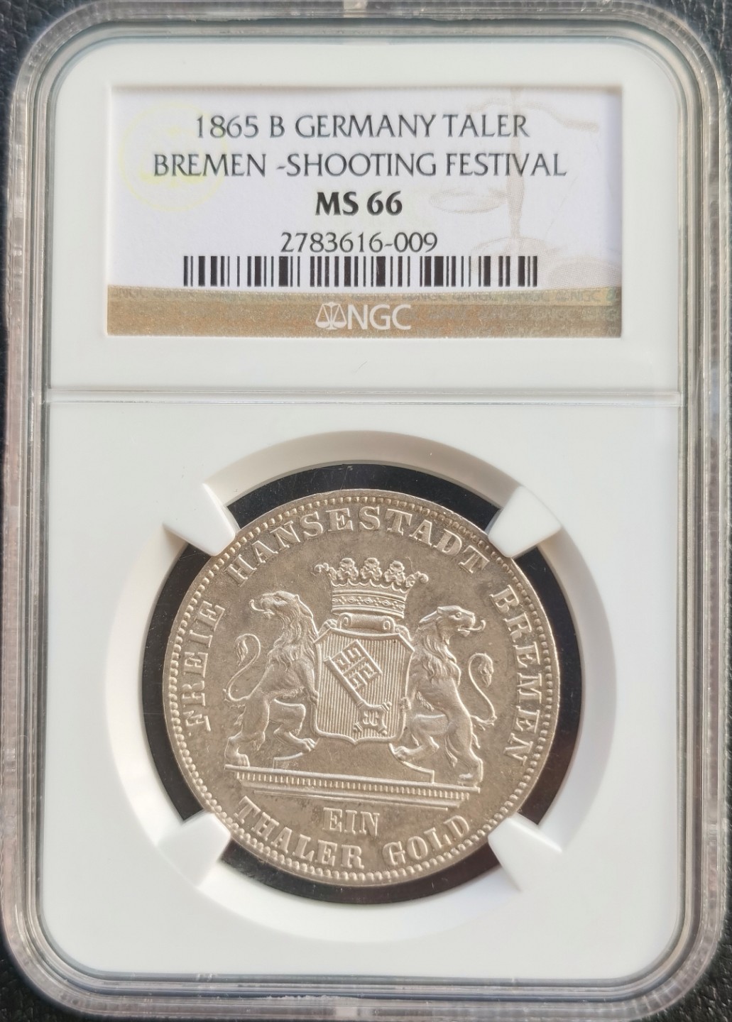 博洋堂双十一“璀璨之夜”精品专场暨第005期（全场包邮） NGC MS66 德国不来梅1865年射击节泰勒银币，NGC第二名