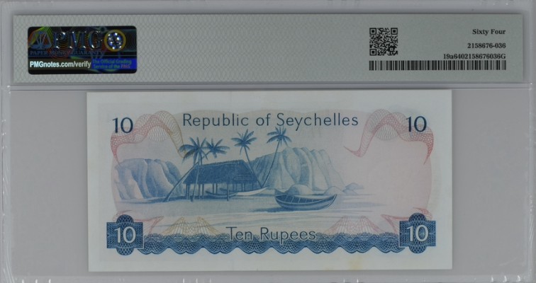 收藏联盟Quantum Auction 第207期拍卖 塞舌尔1976年10卢比 PMG64 首发A/1冠