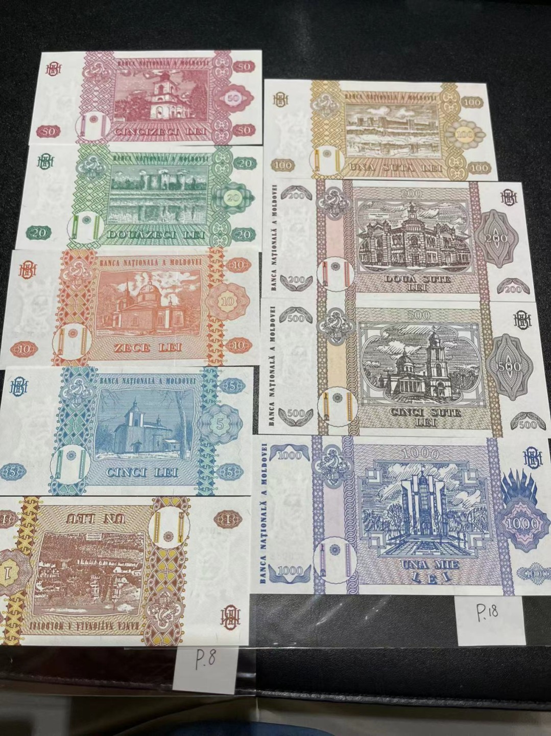 《外钞收藏家》第二百一十六期 摩尔多瓦第三套纸币，全套9枚，1-1000列伊	P8-18 全新UNC