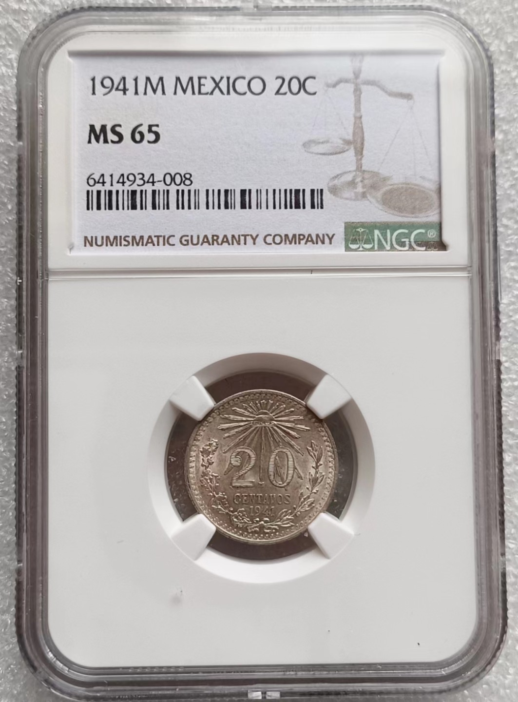 瓶子🏺第65期拍卖会 墨西哥1941年20分银币（高分）MS65