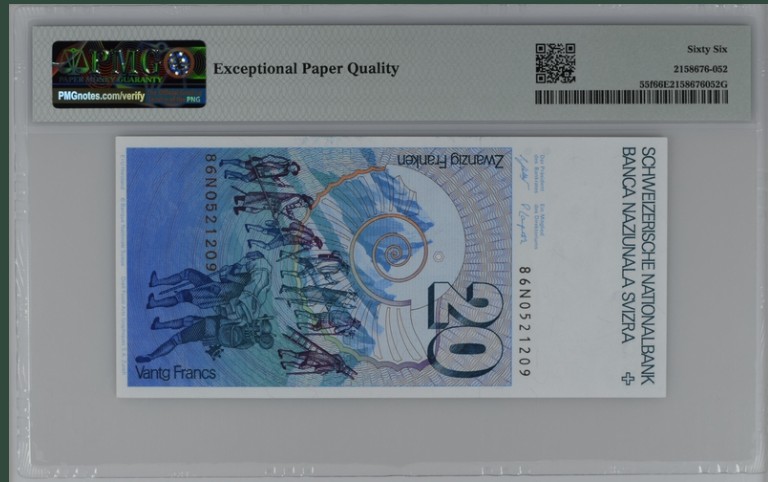 收藏联盟Quantum Auction 第207期拍卖 瑞士1986年20法郎 PMG66 阿尔卑斯登山队