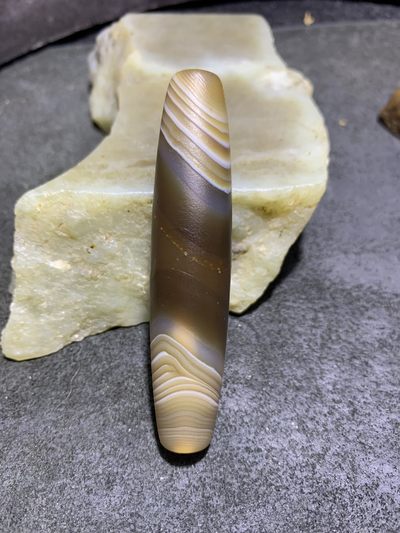 精美风化千层纹缠丝玛瑙大桶珠一颗， - 精美风化千层纹缠丝玛瑙大桶珠一颗，